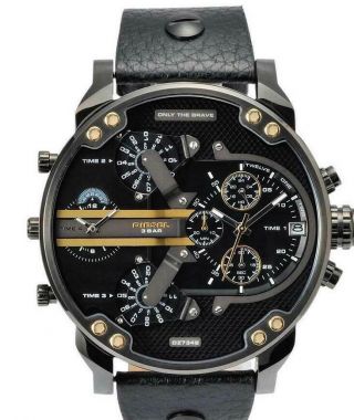 Mens Watch Dz7348 Die Sel Mr.  Daddy 2.  0 Black Dial Black Leather Wristwatches