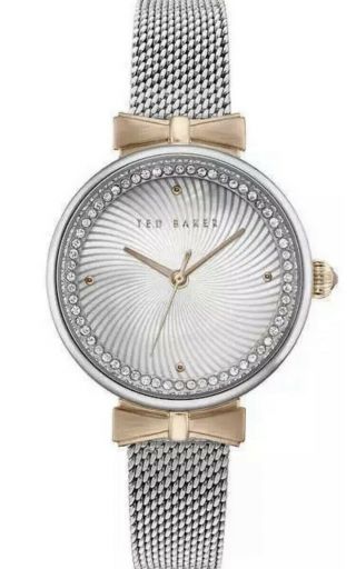 Ted Baker Te50268003 Ladies Crystal Accented Two Tone Watch W/ Mesh Ss Band