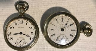 2 Waltham Parts Pocket Watches C 1924,  7j.  16s & 1898,  15j,  18s.  Not