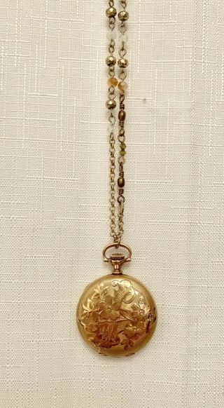 Dueber Watch Case 14k Gold Filled Floral Initials Chain Pretty