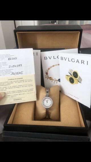 Stunning Auth Bvlgari B.  Zero1 White Dial Diamond Stainless Steel Bangle Watch.