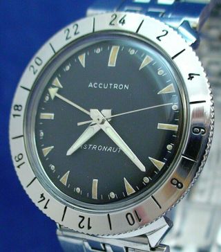 Bulova Accutron 214 Astronaut Gmt Ss Watch Serviced And Coin 1964 Vintg