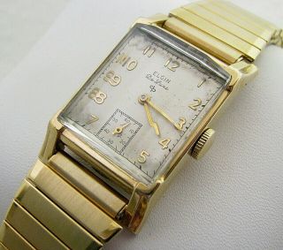 Vintage Art Deco Mens Elgin Deluxe 17j 10k Gold Filled Wristwatch Watch