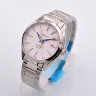 41mm Corgeut Luminous White Fashion Casual Calendar Steel Band Automatic Watch.