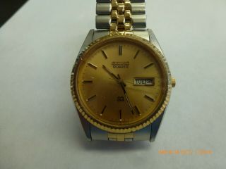 Vintage Seiko 5y23 - 8a60 Sq Gold - Tone And Stainless Steel Men 