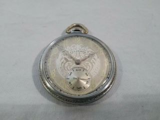 Antique Illinois Central 17j Pocket Watch 12s Open Face Silver Plate Case