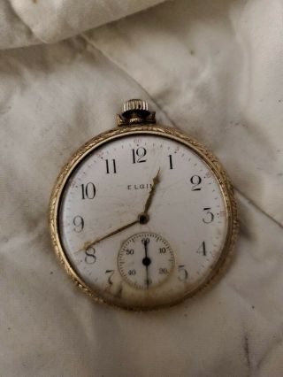 1938 Elgin 15 Jewel Open Face Pocket Watch Grade 315 10k Rolled Gold Plated