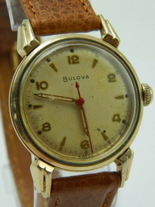 Vintage 1958 Bulova 10k Rolled Gold Plate Gents Wrist Watch With Sweep Seconds
