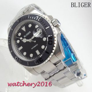 Bliger 40mm Ceramic Bezel Luminous Black Dial Sapphire Automatic Date Mens Watch