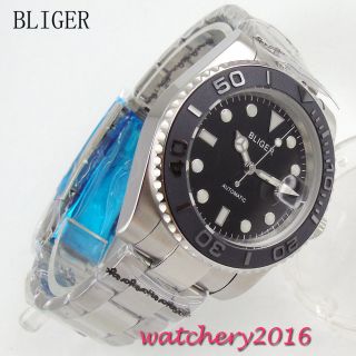 BLIGER 40mm Ceramic Bezel Luminous Black Dial Sapphire Automatic Date mens Watch 2