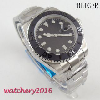 BLIGER 40mm Ceramic Bezel Luminous Black Dial Sapphire Automatic Date mens Watch 5