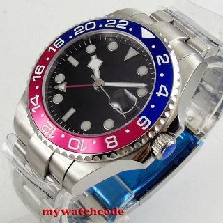 40mm Sterile Black Dial Gmt Red Blue Bezel Sapphire Glass Automatic Mens Watch