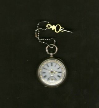 . 935 Silver Antique Dainty Ladies Pocket Watch With Raised Gold Edging