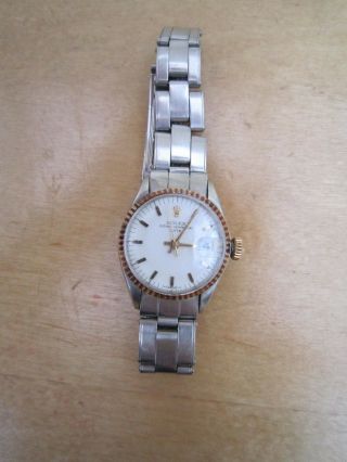 Rolex Oyster Perpetual Date Ladies Watch Gold Bezel And Crown Good Order