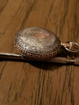 Vintage Waltham Size 0 Coin Silver And 10k Pocket Watch 3