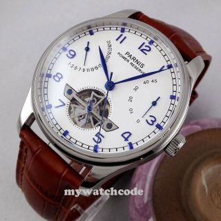 43mm Parnis White Black Dial Power Reserve St2505 Automatic Movement Mens Watch