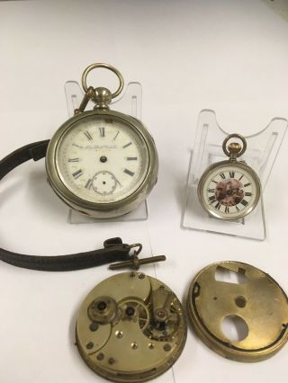 Vintage Pocket Watches Silveroid & Solid Silver X1 For Spares