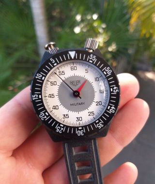 1980 Heuer Military Stopwatch Timer Ref202.  508 Tag Vintage Tropic Bullhead Watch