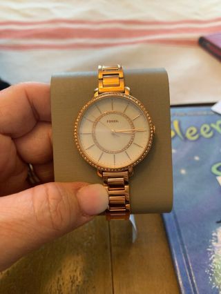 Authentic Fossil Jocelyn Rose Gold Mop Dial Crystals Womens Es4452 Watch