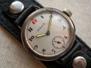 Rolex Rebberg W&d Vintage Red 12 Snap Back Sterling Mens Large Wrist Watch 18