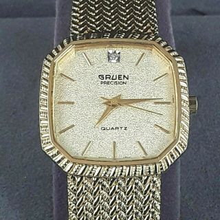 Vintage Gruen Precision Quartz Gold Tone Watch Crystal Accent