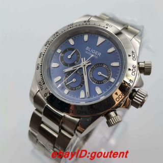 39mm Bliger Blue Dial Ceramic Bezel Sapphire Crystal Automatic Mens Watch