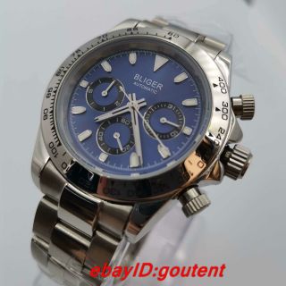 39mm Bliger blue dial ceramic bezel sapphire crystal automatic mens watch 2