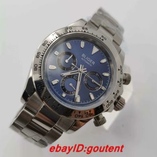 39mm Bliger blue dial ceramic bezel sapphire crystal automatic mens watch 4