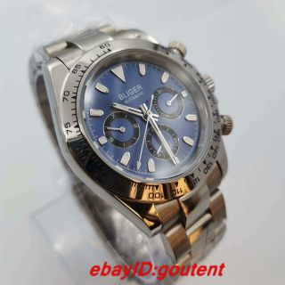 39mm Bliger blue dial ceramic bezel sapphire crystal automatic mens watch 5