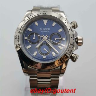 39mm Bliger blue dial ceramic bezel sapphire crystal automatic mens watch 7