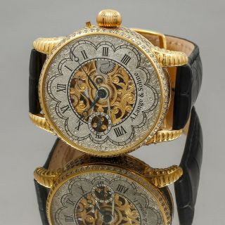A.  Lange & Sohne Movem Germany Skeleton Hand Engrav Silver Dial Wrist Watch 45 Mm