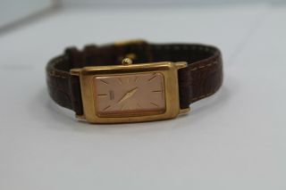 Vintage Seiko 1n00 - 5c99 Ladies Rectangle Gold Plate Watch Salmon Dial Batt