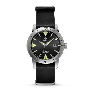 Zodiac Sea Wolf 53 Black Dial Automatic Mens Watch Leather Zo9203