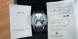 Steinhart Racetimer Chronograph.  Swiss Valjoux 7750 Automatic.  Blue. 2