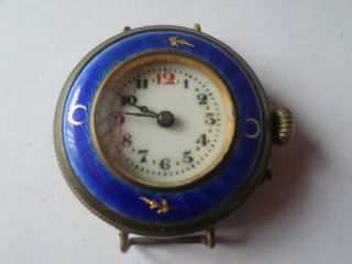 Vintage Ladies Blue Guilloch Enamel Fronted Wrist Watch No Strap