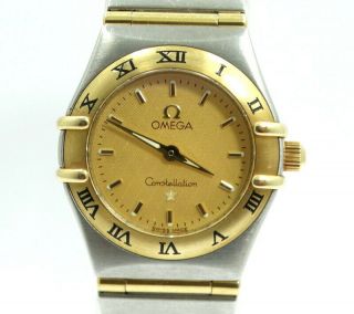 Ladies Omega Constellation 18k Gold & Steel Swiss 6 Jewel Quartz 1456 Movt Watch