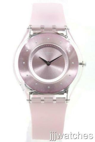Swatch Swiss Classic Skin Pink Pastel Silicone Women Watch 34mm Sfe111 $110