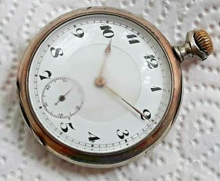 Antique Ancre Ligne Droite 15 Rubis Spiral Breguet Silver 800 Pocket Watch