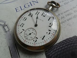 1914 Antique Elgin 7 Jewel 16 Size Open Face E.  N.  W.  Co.  Case Pocket Watch Runs