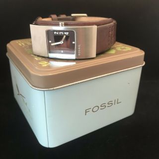 Ladies Fossil Watch Jr - 9675 With Brown Leather Strap In Tin Stocking Filler