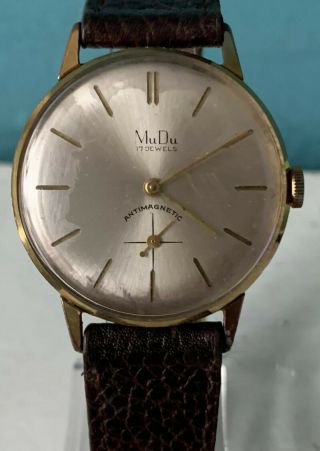 Vintage Gold Plated Mudu Antimagnetic 17 Jewel Swiss Wristwatch.