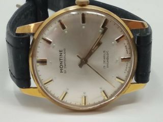 Vintage MONTINE 17 Jewels Incabloc Mens Mechanical Wind Up Watch in Case 3