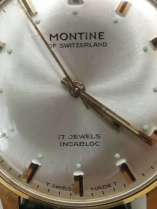 Vintage MONTINE 17 Jewels Incabloc Mens Mechanical Wind Up Watch in Case 5