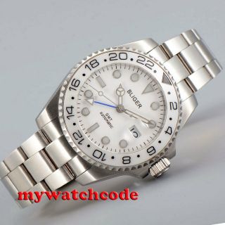 40mm Bliger White Dial Gmt Ceramic Bezel Sapphire Glass Automatic Mens Watch 199