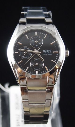 Casio Mtp - 1191a - 1 Men Analog Multi Function 3 - Dial Stainless Steel Watch & Gift