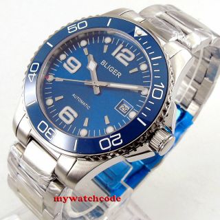 40mm Bliger Blue Dial Solid Case Sapphire Glass Ceramic Automatic Mens Watch