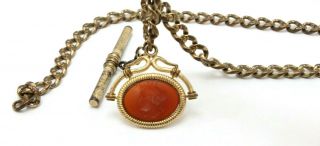 Antique,  Vintage Pocket Watch Fob/chain With Carved Warrior Stone,  13 " Long