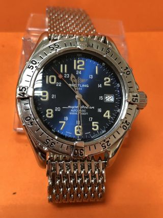Authentic Breitling Ocean A17040 Automatic Ss Blue Dial Watch - R4
