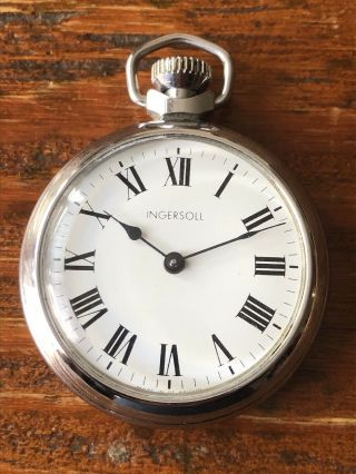 Antique Vintage Ingersoll Pocket Watch Made In Gb Black Roman Numeral
