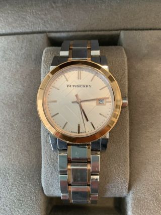 Burberry Watch Women Bu9006 Rose Gold Check Stamp Stainless Steel Silver Band
